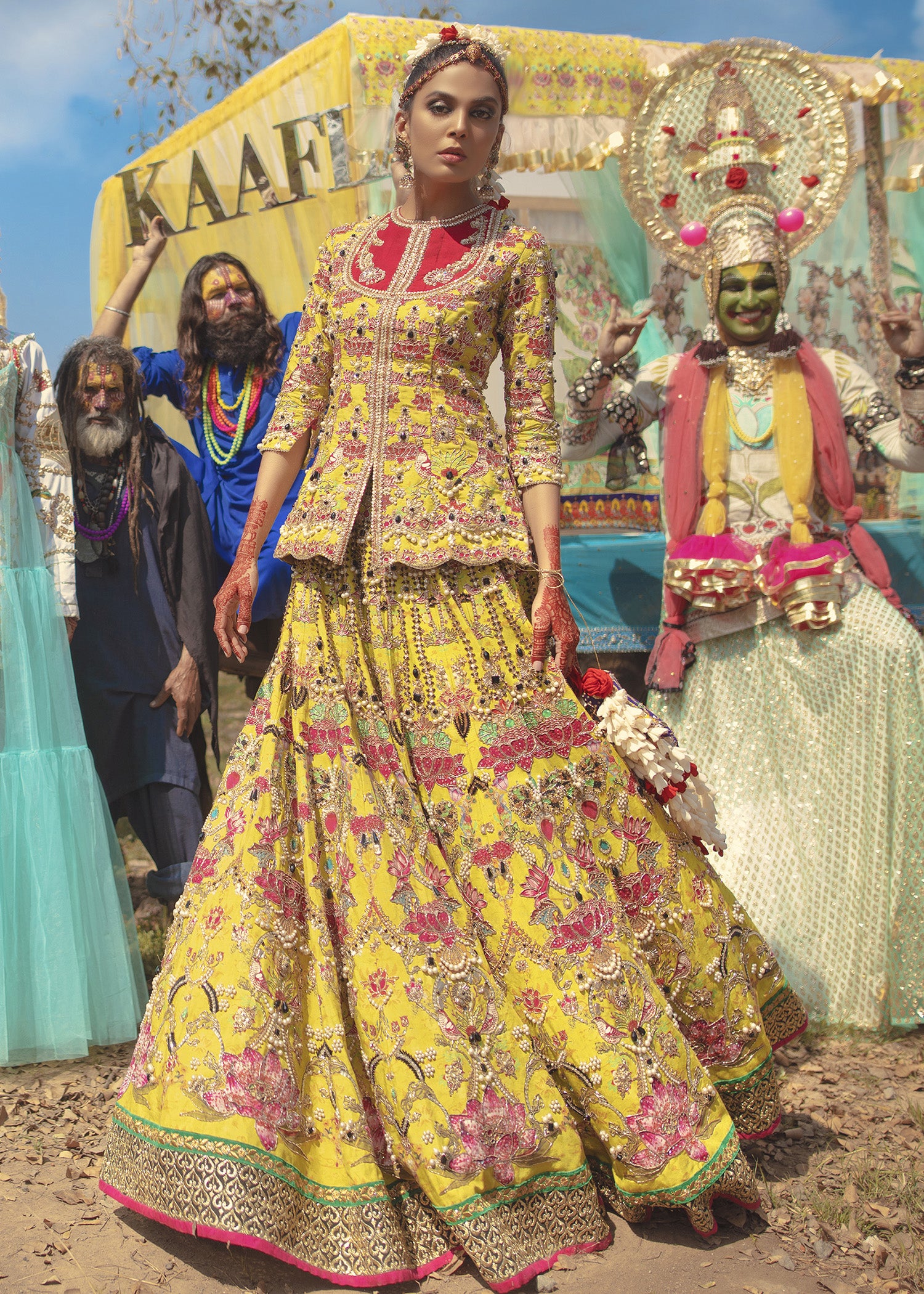 Pakistani Mustard Embellished Raw Silk Bridal Lehenga (3-Piece) - Image 16