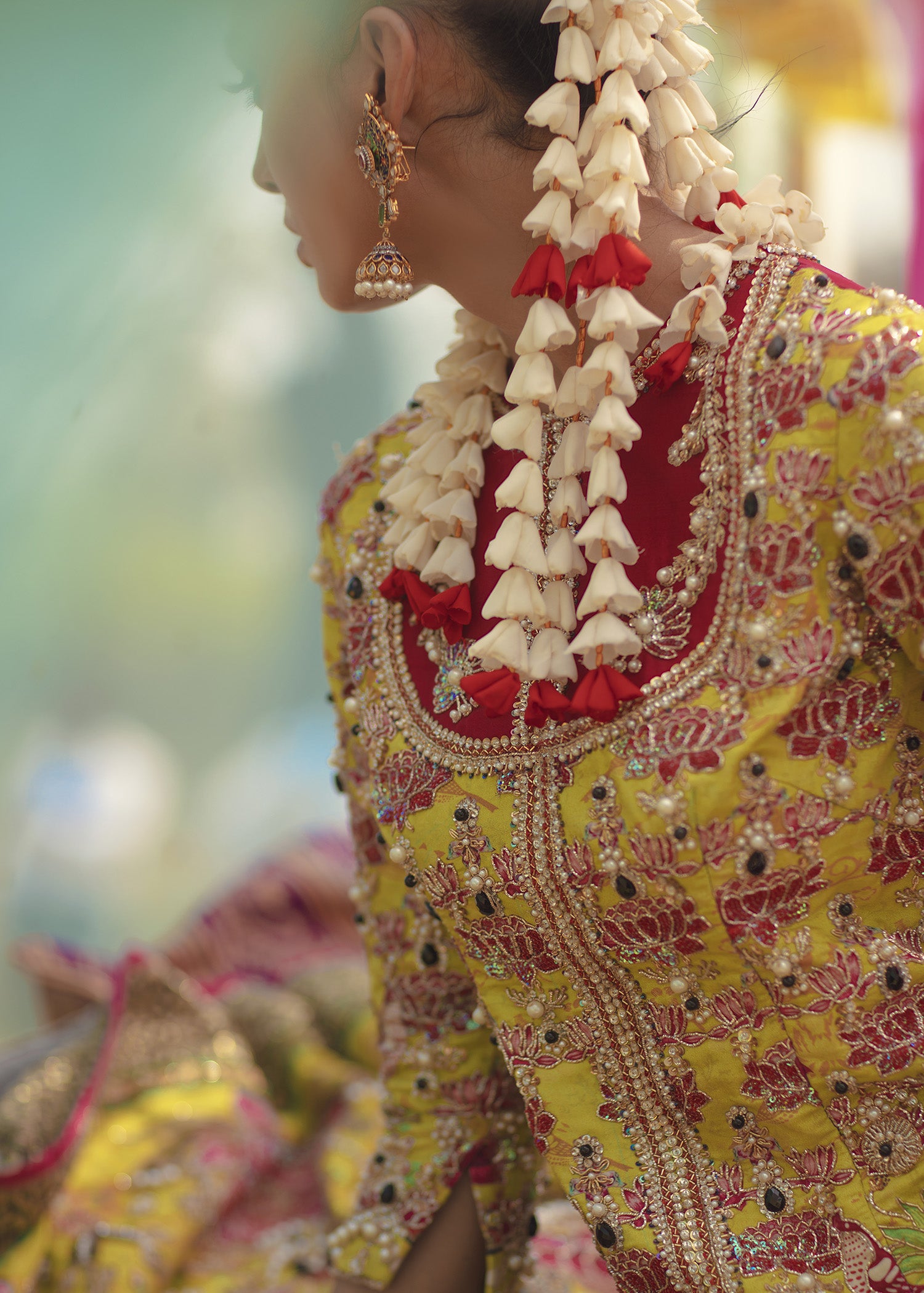 Pakistani Mustard Embellished Raw Silk Bridal Lehenga (3-Piece) - Image 17