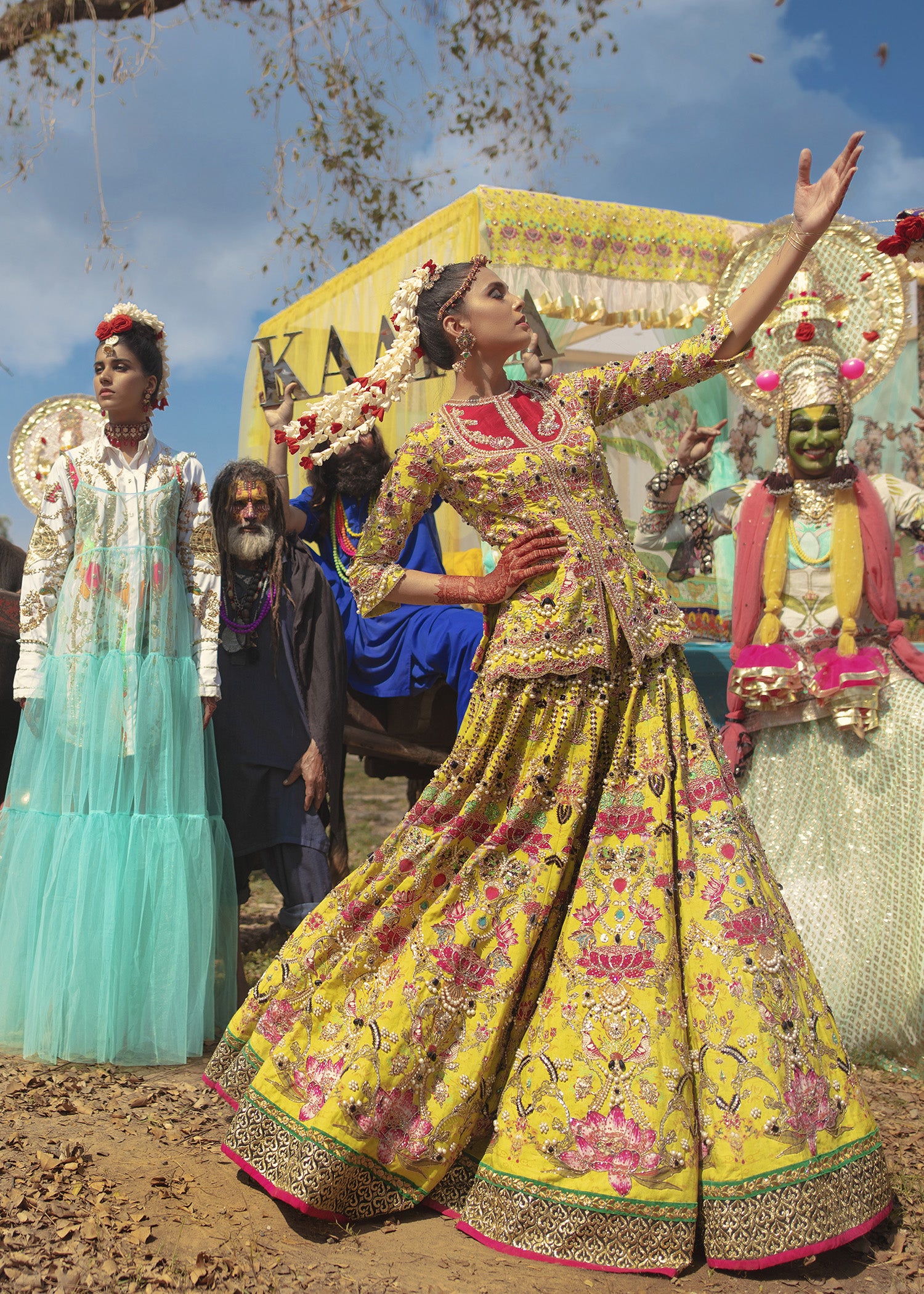 Pakistani Mustard Embellished Raw Silk Bridal Lehenga (3-Piece) - Image 21