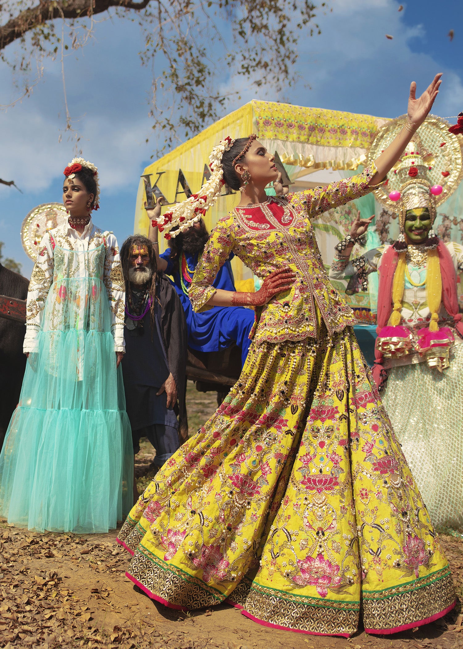 Pakistani Mustard Embellished Raw Silk Bridal Lehenga (3-Piece) - Image 4