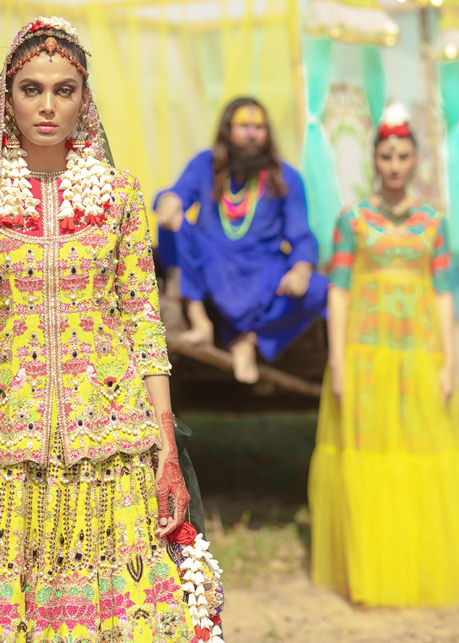 Pakistani Mustard Embellished Raw Silk Bridal Lehenga (3-Piece) - Image 5