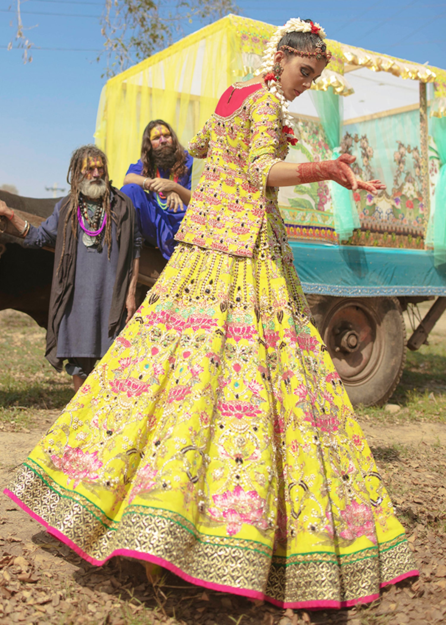 Pakistani Mustard Embellished Raw Silk Bridal Lehenga (3-Piece) - Image 7
