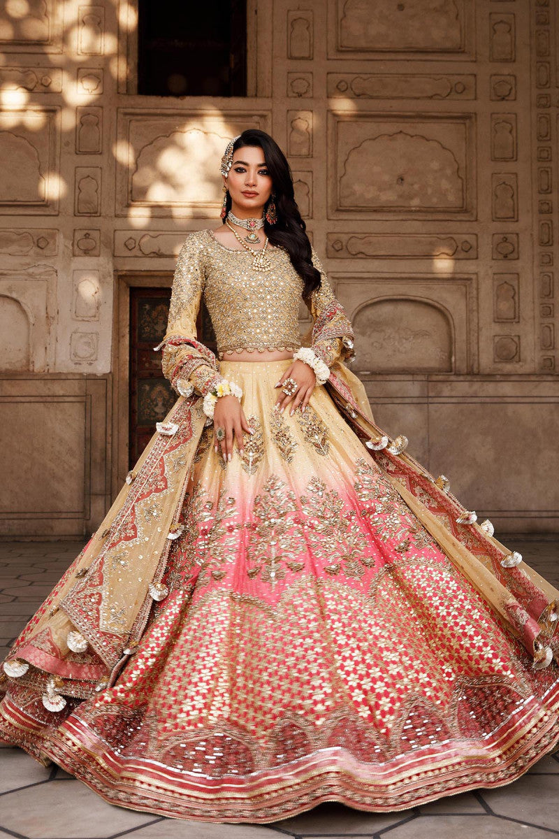 Lime Yellow & Candy Pink Embellished Raw Silk Lehenga (3-Piece) - Image 3