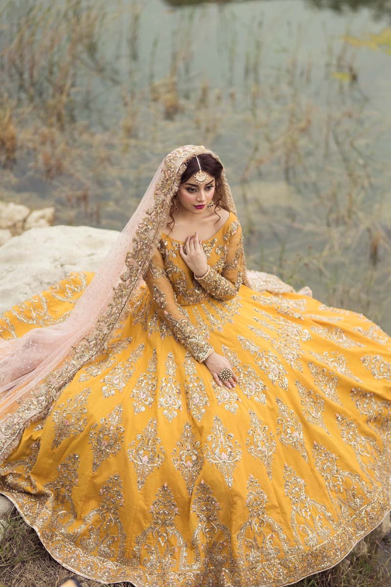 Mustard Embroidered Raw Silk Lehenga (3-Piece) - Image 1