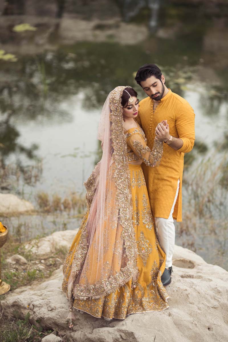 Mustard Embroidered Raw Silk Lehenga (3-Piece) - Image 3