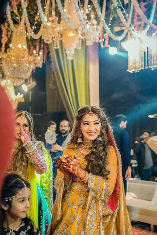 Pakistani Mustard Silver Embellished Raw Silk Bridal Lehenga (3-Piece) - Image 3