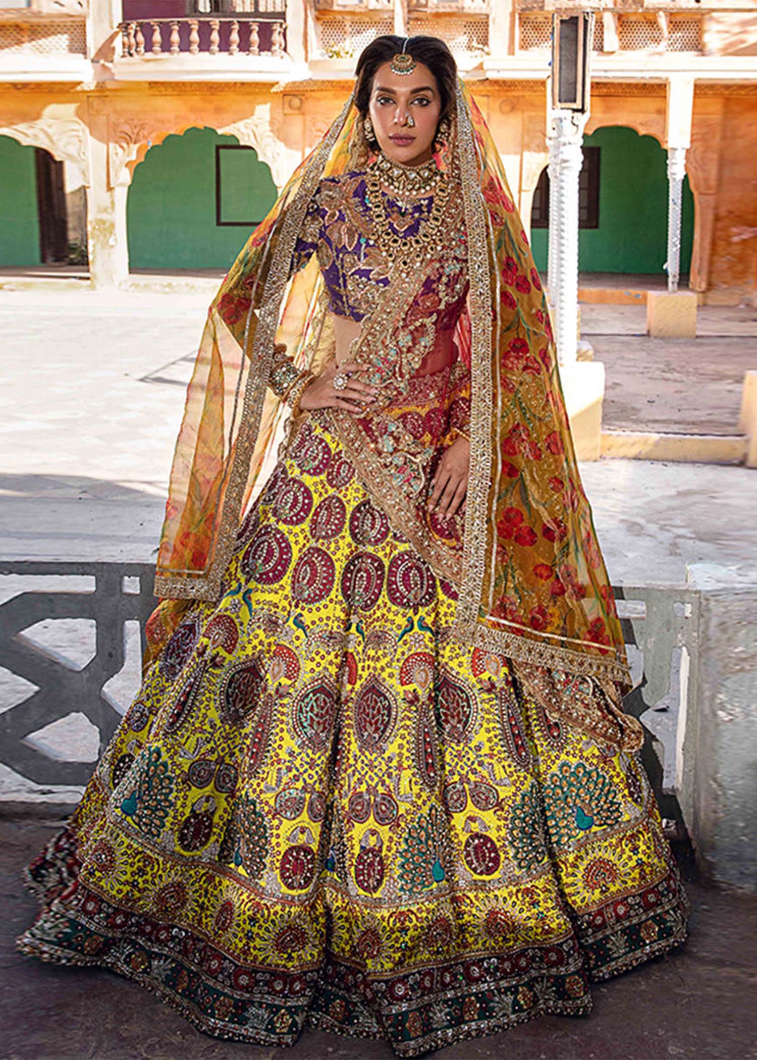 Yellow Zardozi Shamose Silk Bridal Lehenga (3-Piece) - Image 1