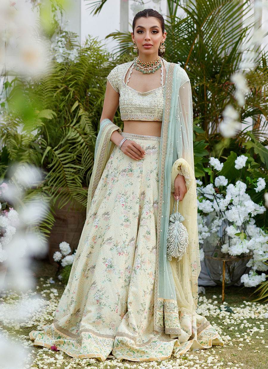 Lemon Mint Hand-Embellished Silk-Blend Lehenga Choli (3-Piece) - Image 1