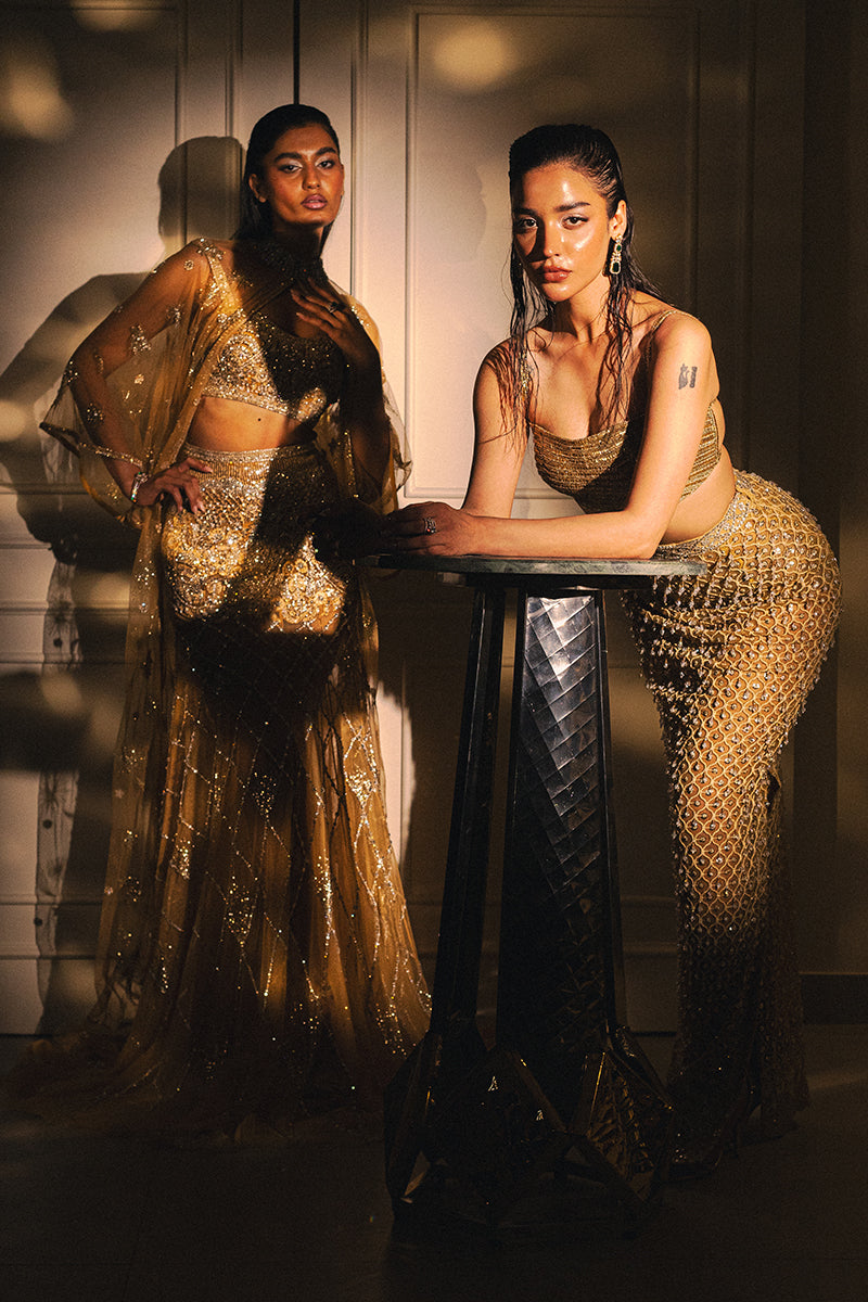 Pakistani Mango Yellow Embellished Silk-Blend Lehenga (3-Piece) - Image 7