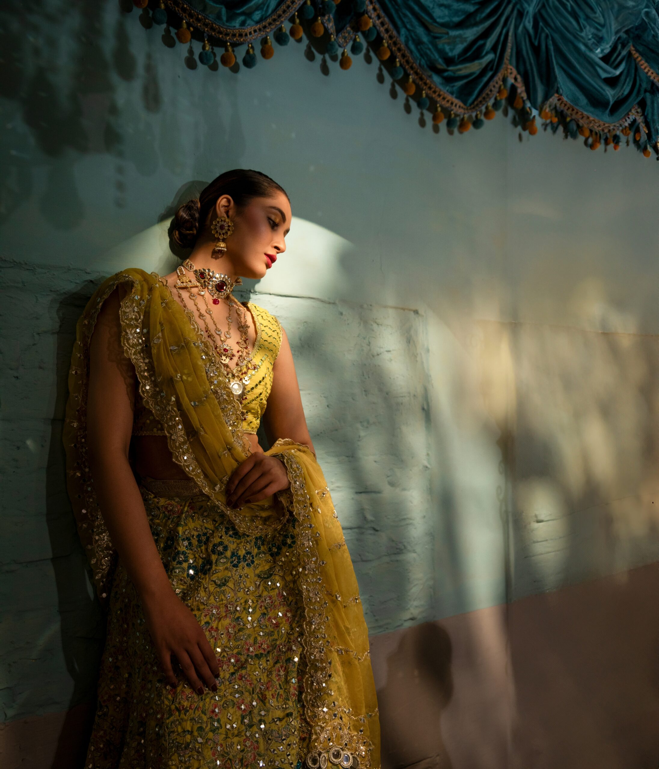 Pakistani Yellow Embroidered Silk Blend Lehenga Choli (3-Piece) - Image 5