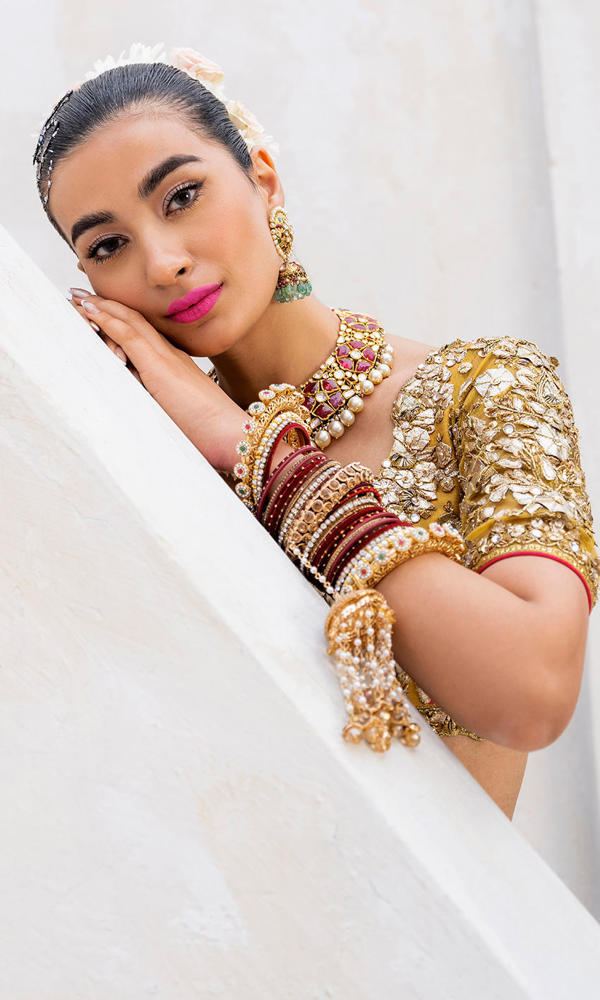 Mustard Yellow Gota Embellished Silk Lehenga (3-Piece) - Image 7