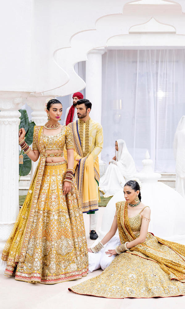 Mustard Yellow Gota Embellished Silk Lehenga (3-Piece) - Image 8