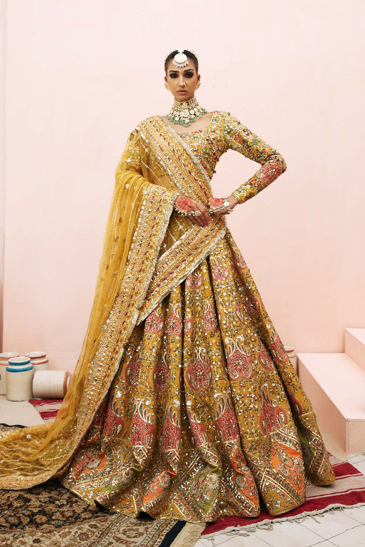 Marigold Embroidered Silk & Net Lehenga Choli (3-Piece) - Image 1