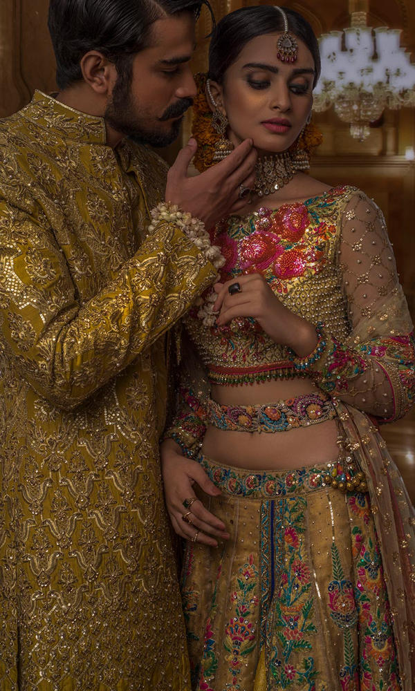 Mustard Multicolour Embroidered Silk Bridal Lehenga (3-Piece) - Image 3