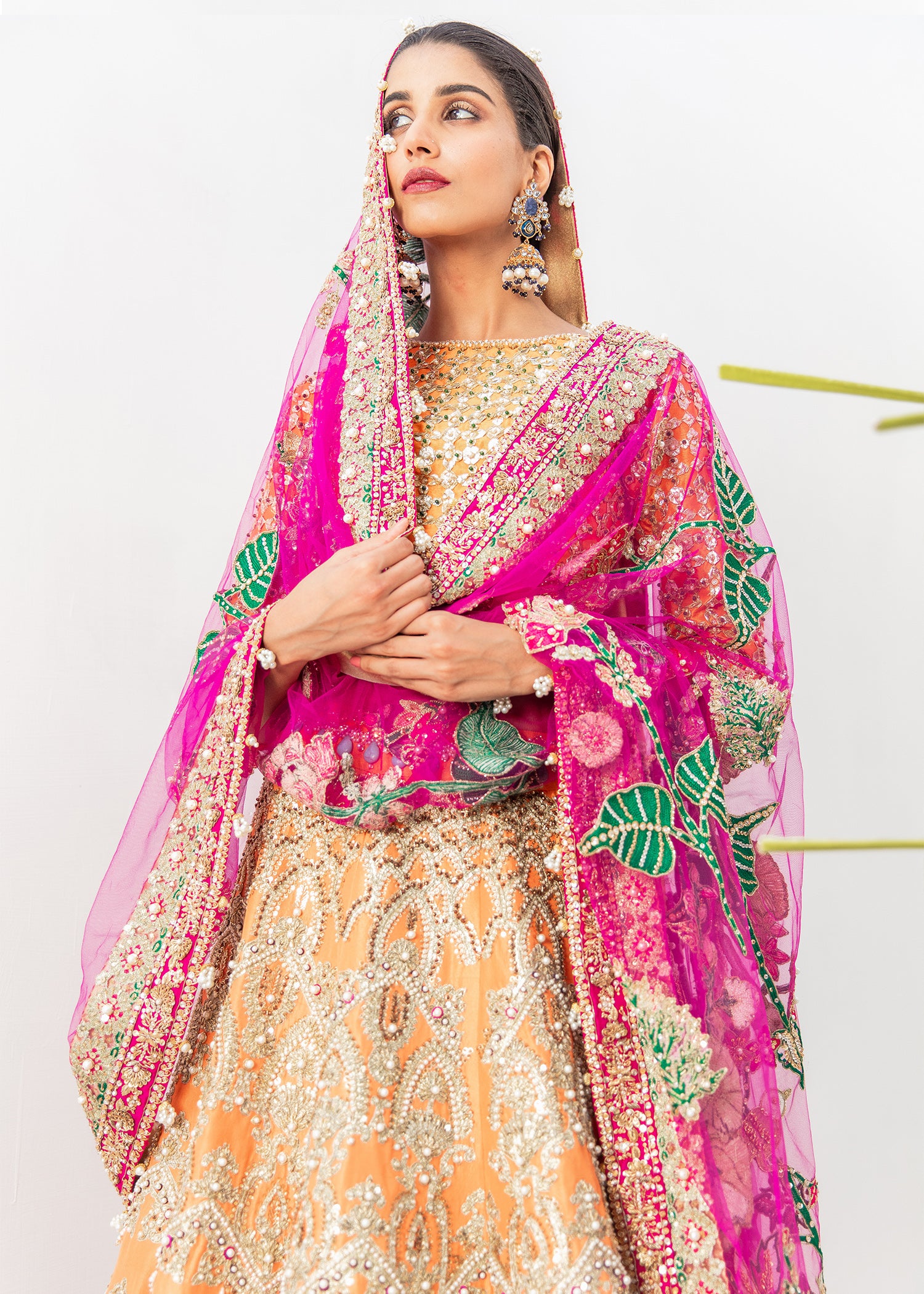 Pakistani Yellow Embellished Silk-Satin Lehenga Choli (3-Piece) - Image 2