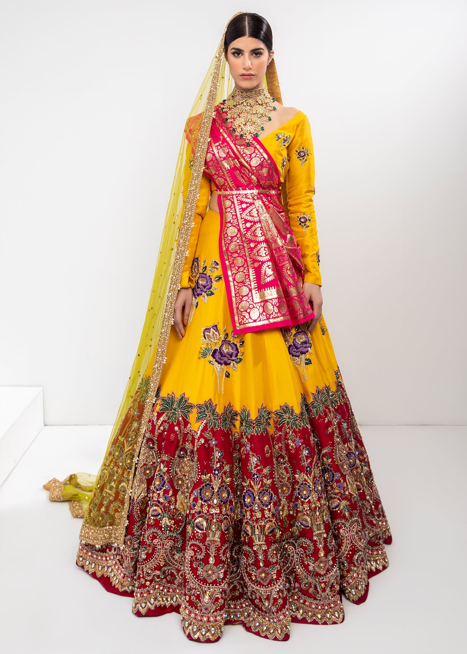 Saffron Yellow Embroidered Silk Lehenga Choli (3-Piece) - Image 2