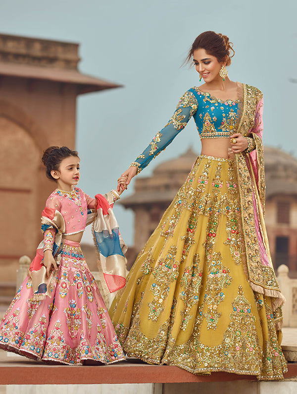 Pakistani Mustard Zardozi Tissue Lehenga Choli (3-Piece) - Image 3