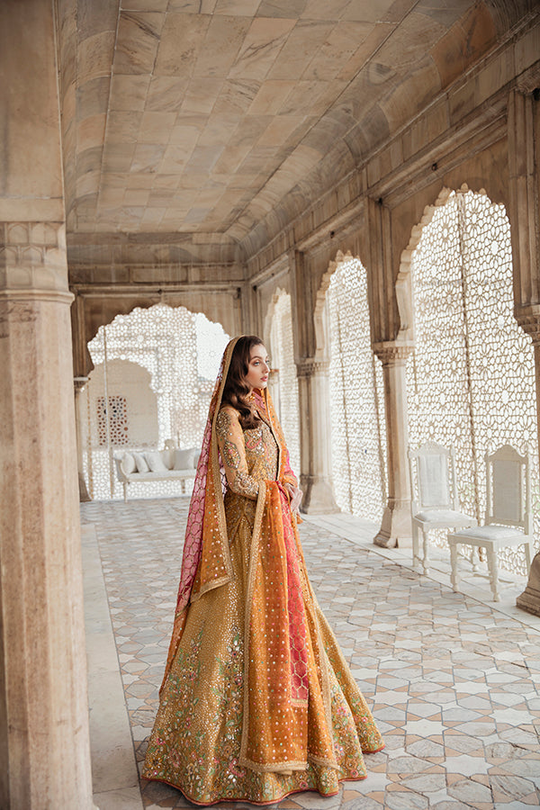 Mustard Zari Net & Tissue Bridal Lehenga (3-Piece) - Image 3