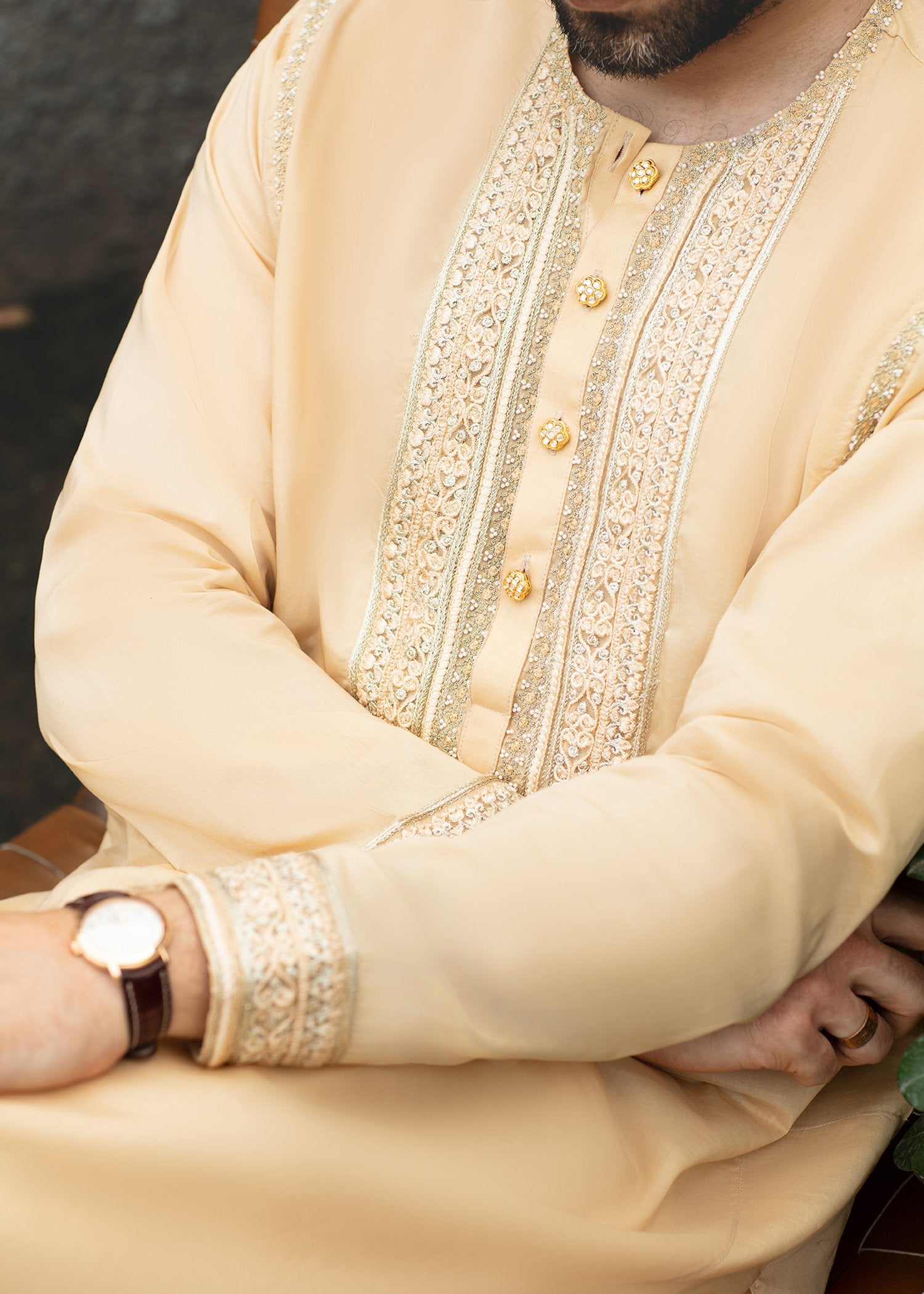 Pale Yellow Embroidered Cotton Kurta (2-Piece) - Image 2