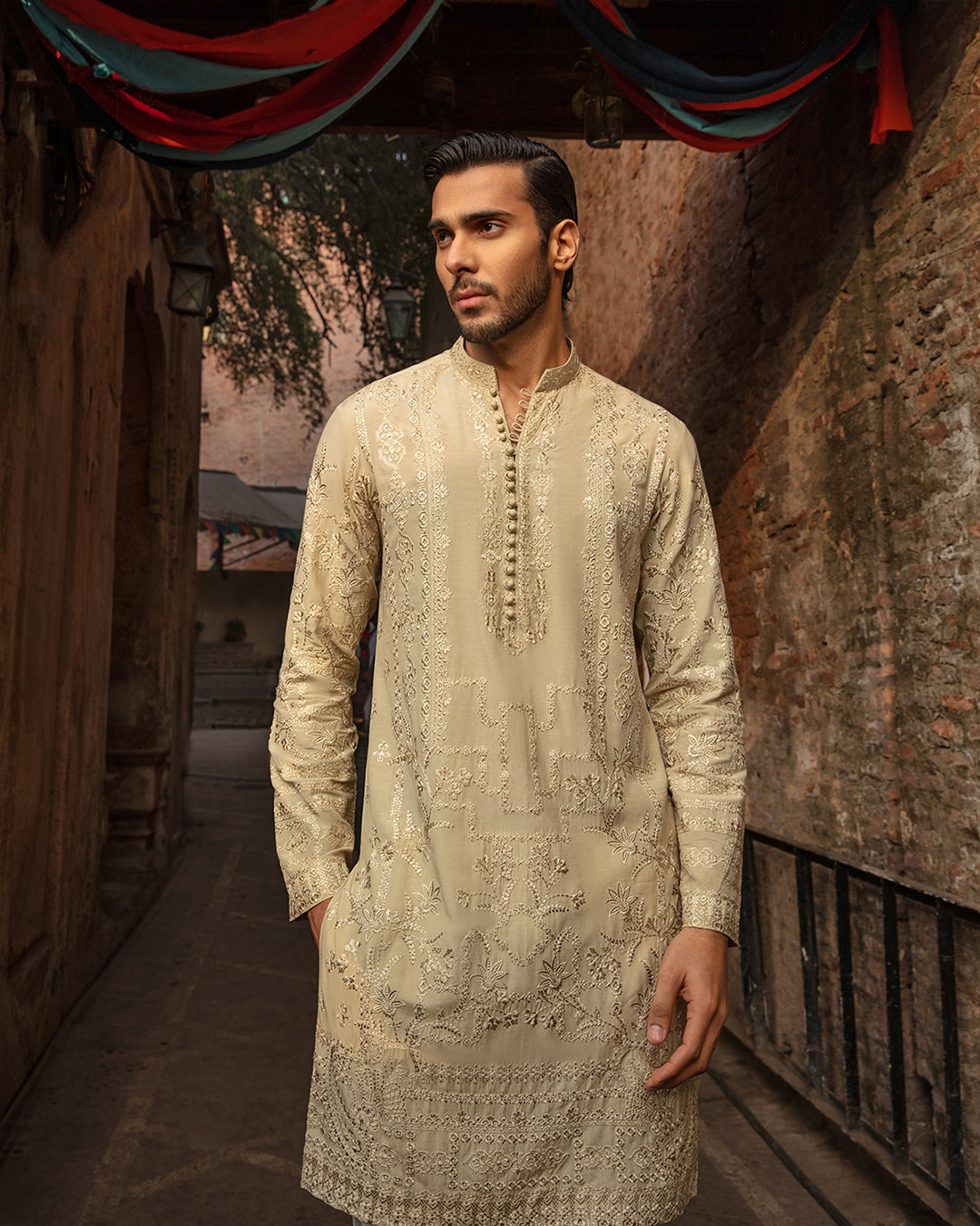 Pastel Yellow Embroidered Karandi Kurta (2-Piece) - Image 3