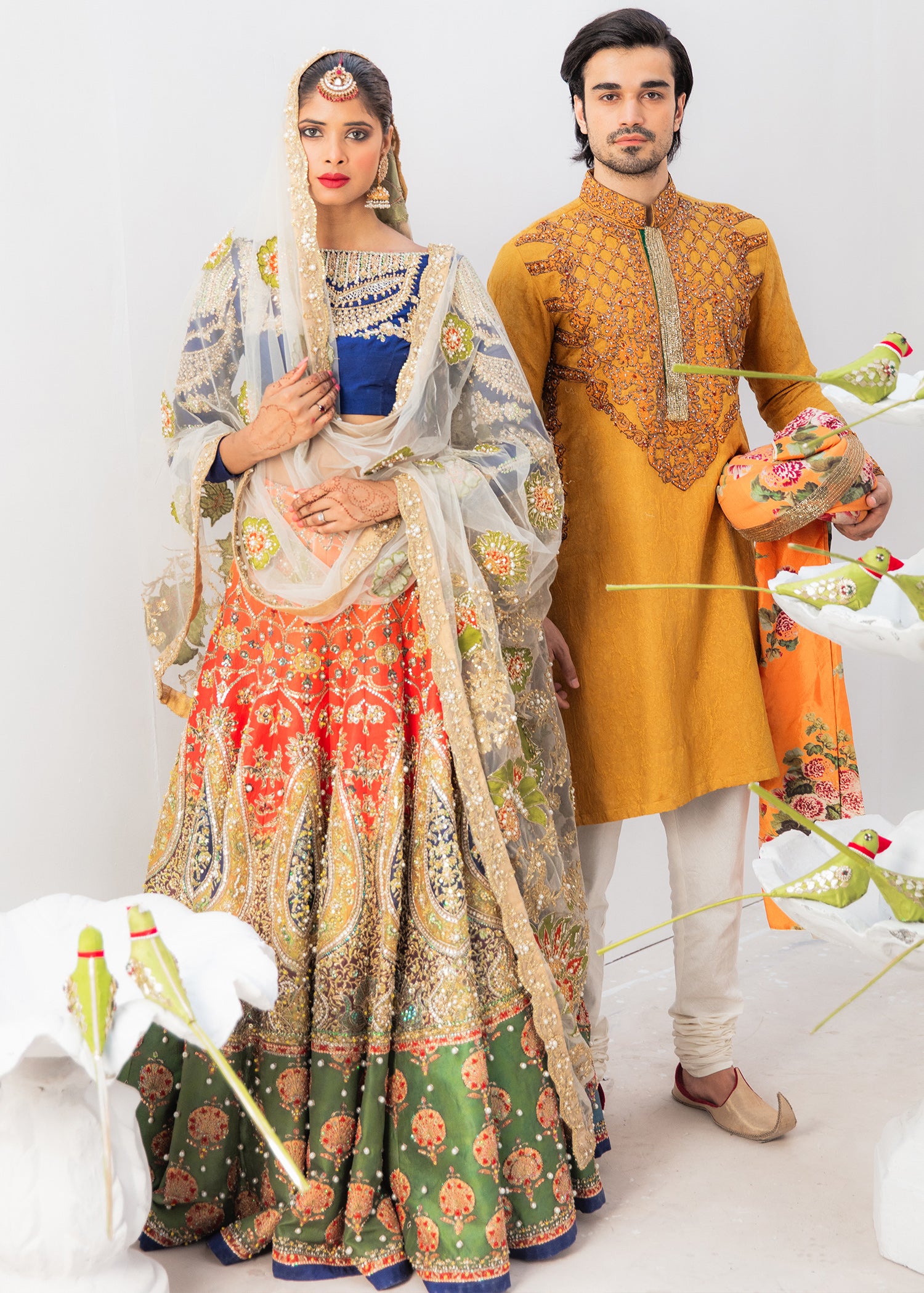 Mustard Embroidered Linen Kurta (2-Piece) - Image 4