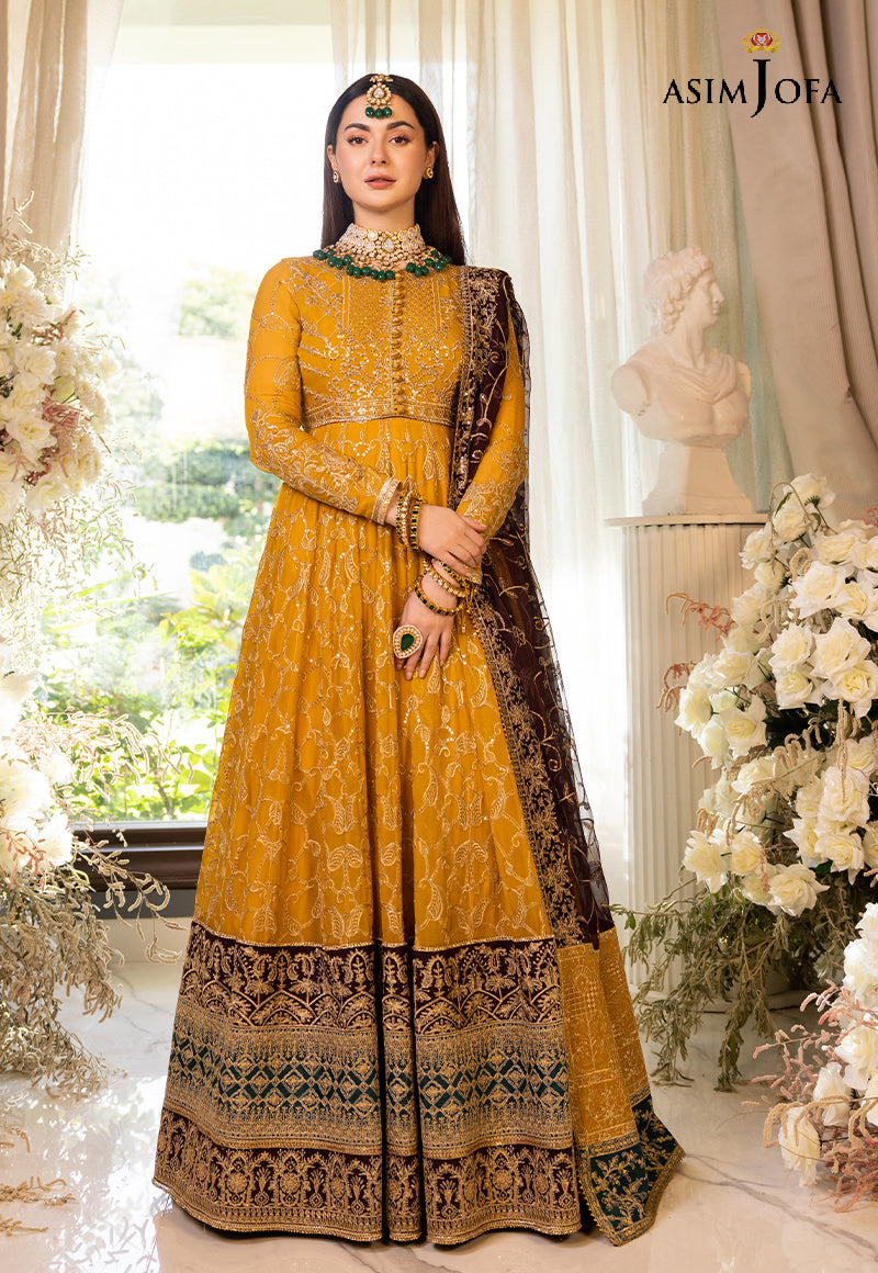 Pakistani Marigold Embroidered Cotton Silk Pishwas & Lehenga (3-Piece) - Image 1