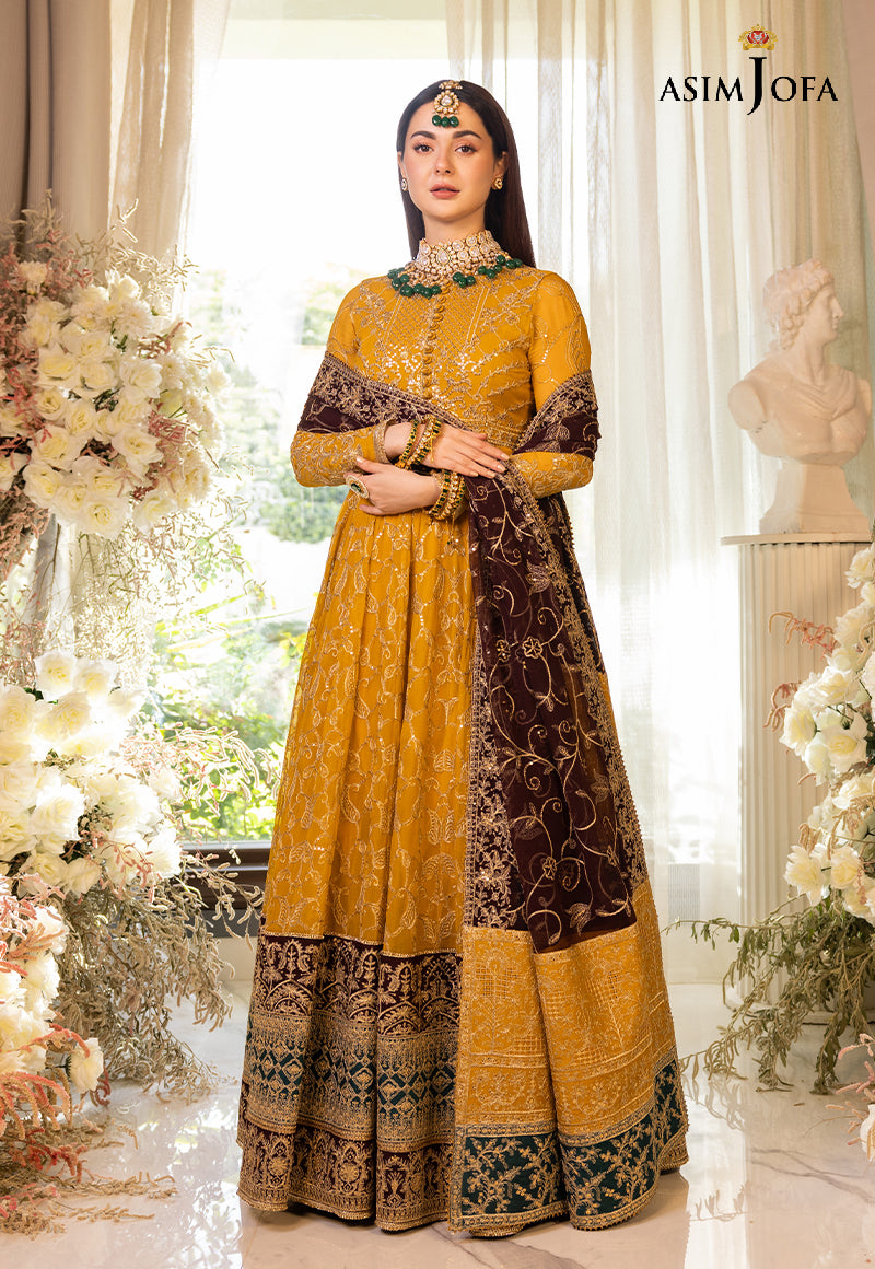 Pakistani Marigold Embroidered Cotton Silk Pishwas & Lehenga (3-Piece) - Image 13