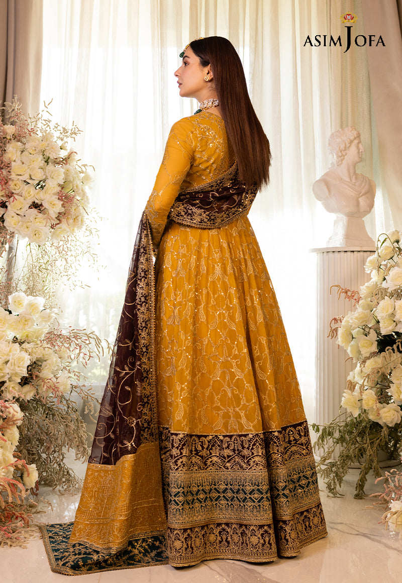 Pakistani Marigold Embroidered Cotton Silk Pishwas & Lehenga (3-Piece) - Image 3