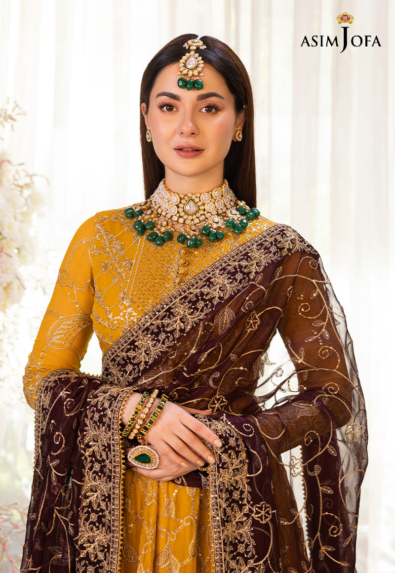 Pakistani Marigold Embroidered Cotton Silk Pishwas & Lehenga (3-Piece) - Image 6