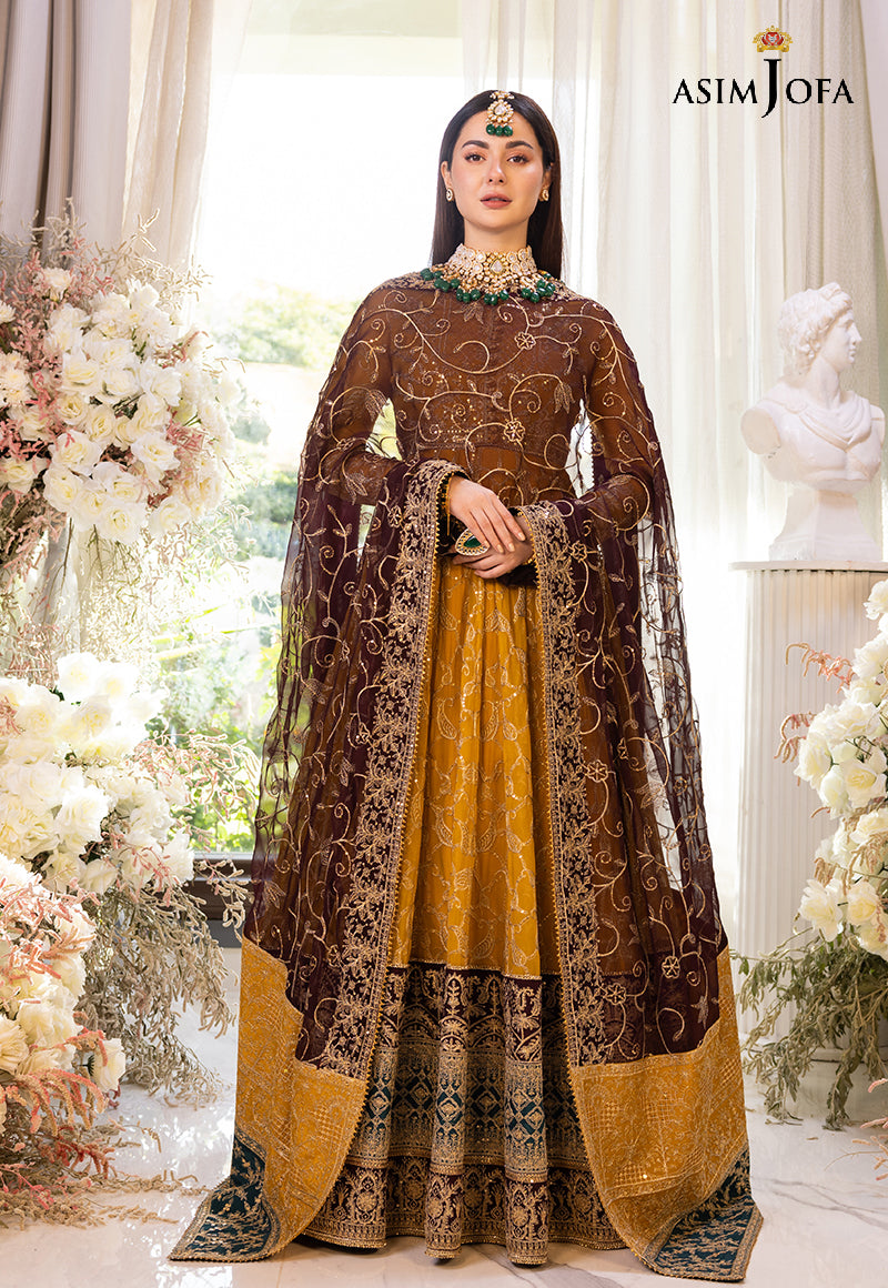 Pakistani Marigold Embroidered Cotton Silk Pishwas & Lehenga (3-Piece) - Image 9