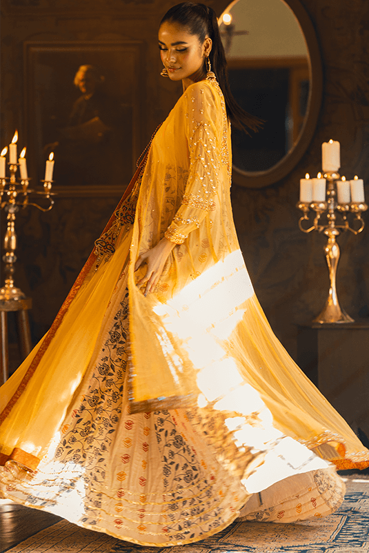 Yellow Hand-Embellished Maysuri Pishwas (2-Piece) - Image 6