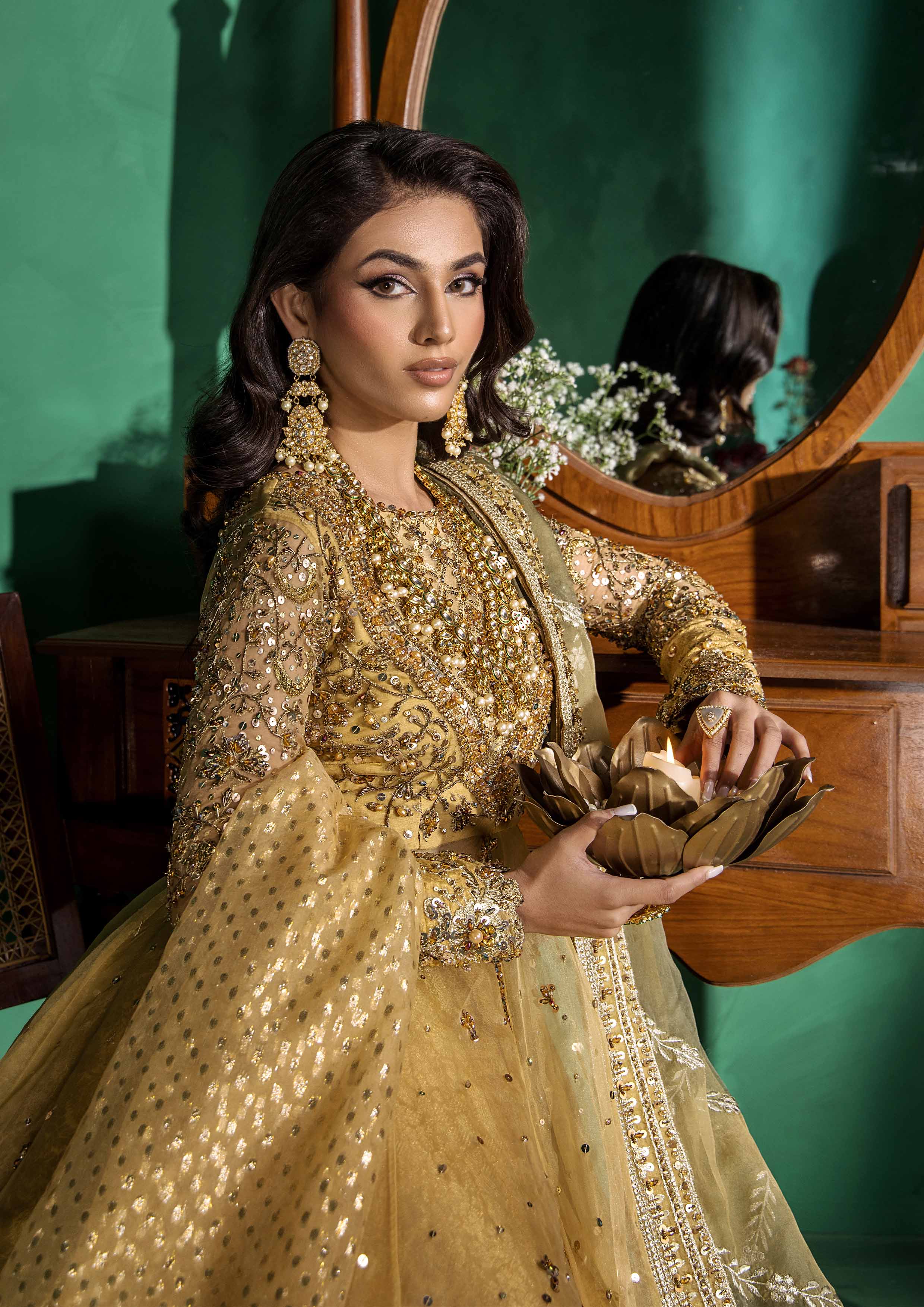 Lemon Yellow Embellished Organza Pishwas Dress (3-Piece) - Image 2