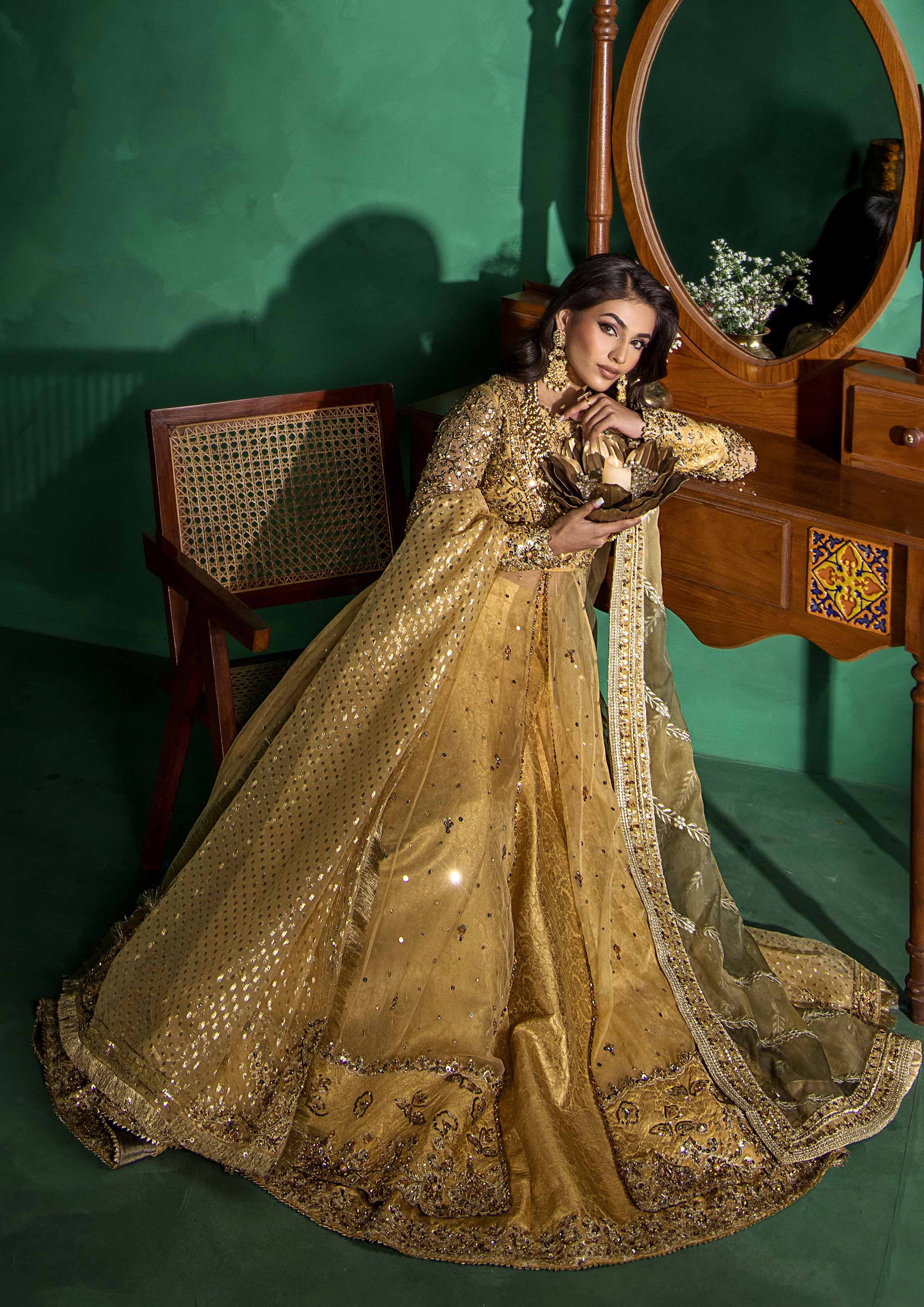 Lemon Yellow Embellished Organza Pishwas Dress (3-Piece) - Image 7