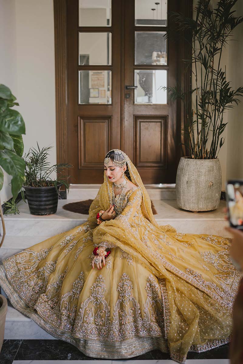 Yellow Embroidered Organza Pishwas Dress (3-Piece) - Image 1