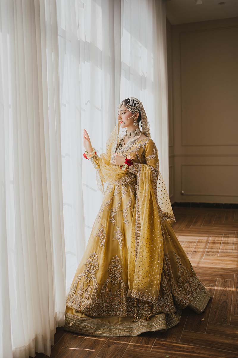 Yellow Embroidered Organza Pishwas Dress (3-Piece) - Image 4