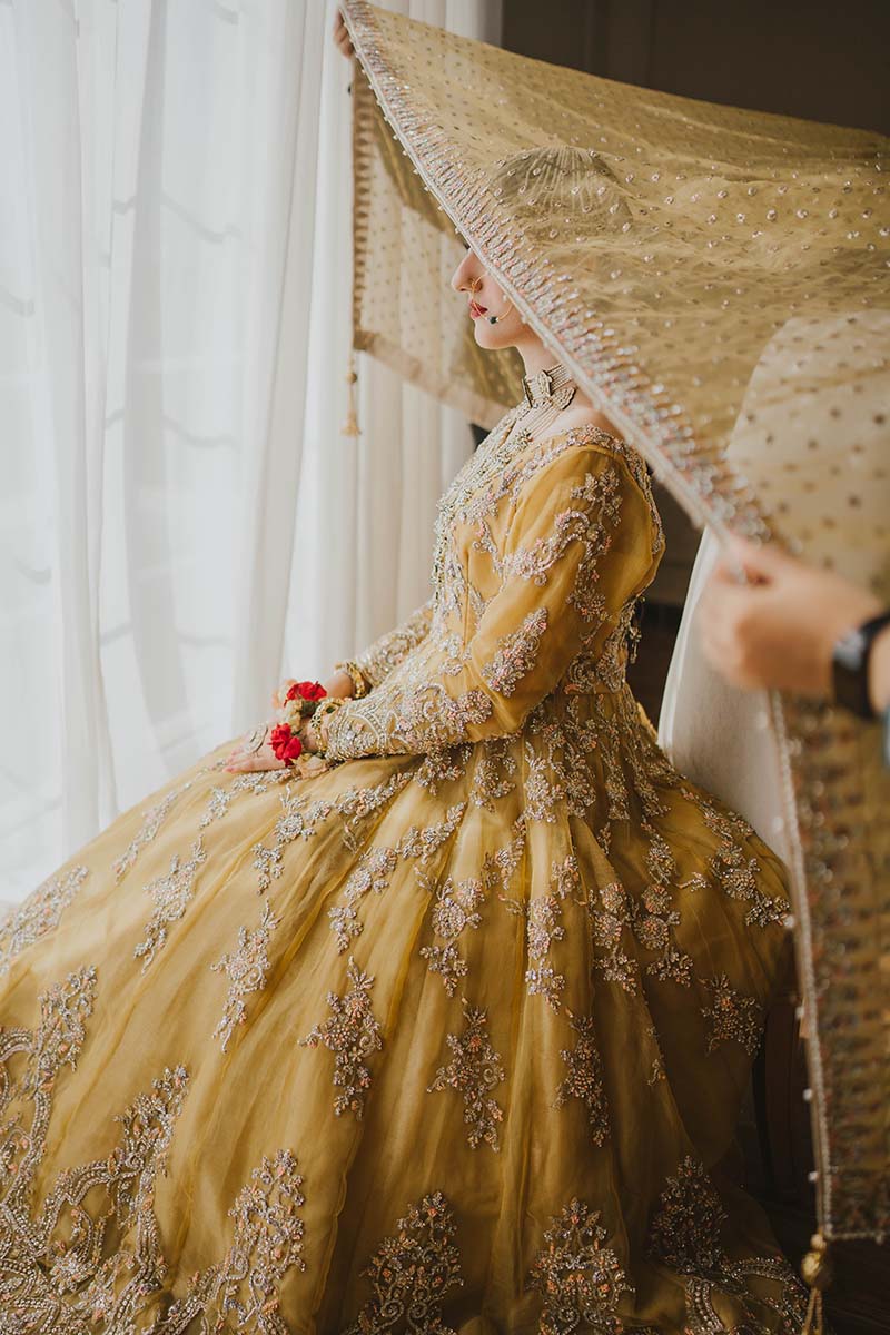 Yellow Embroidered Organza Pishwas Dress (3-Piece) - Image 5