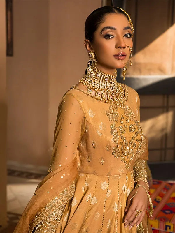 Mustard Hand Embroidered Raw Silk Pishwas (2-Piece) - Image 1