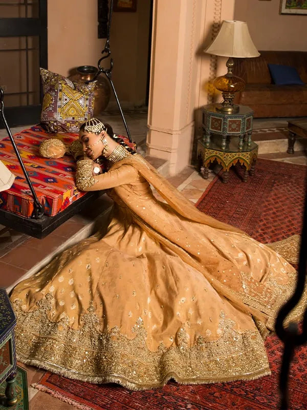 Mustard Hand Embroidered Raw Silk Pishwas (2-Piece) - Image 2