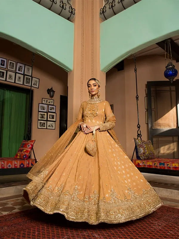 Mustard Hand Embroidered Raw Silk Pishwas (2-Piece) - Image 3