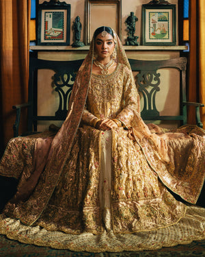 Mustard Gold Hand-Embellished Silk Pishwas (2-Piece) - Image 3