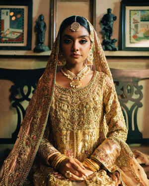 Mustard Gold Hand-Embellished Silk Pishwas (2-Piece) - Image 4