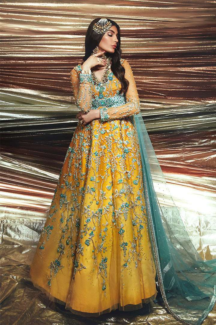 Sunrise Yellow Embroidered Tulle Pishwas (2-Piece) - Image 1