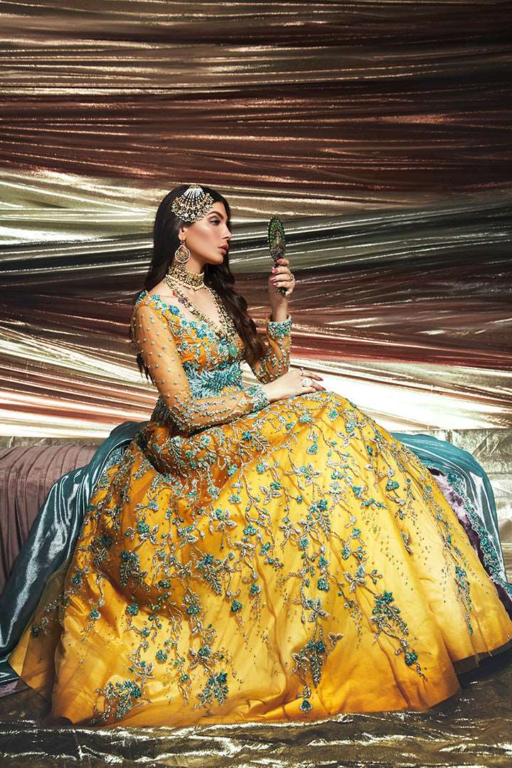 Sunrise Yellow Embroidered Tulle Pishwas (2-Piece) - Image 3