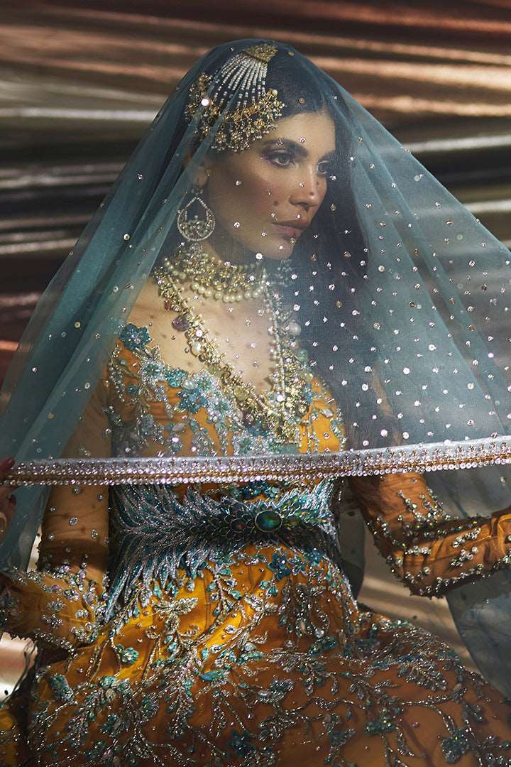 Sunrise Yellow Embroidered Tulle Pishwas (2-Piece) - Image 4