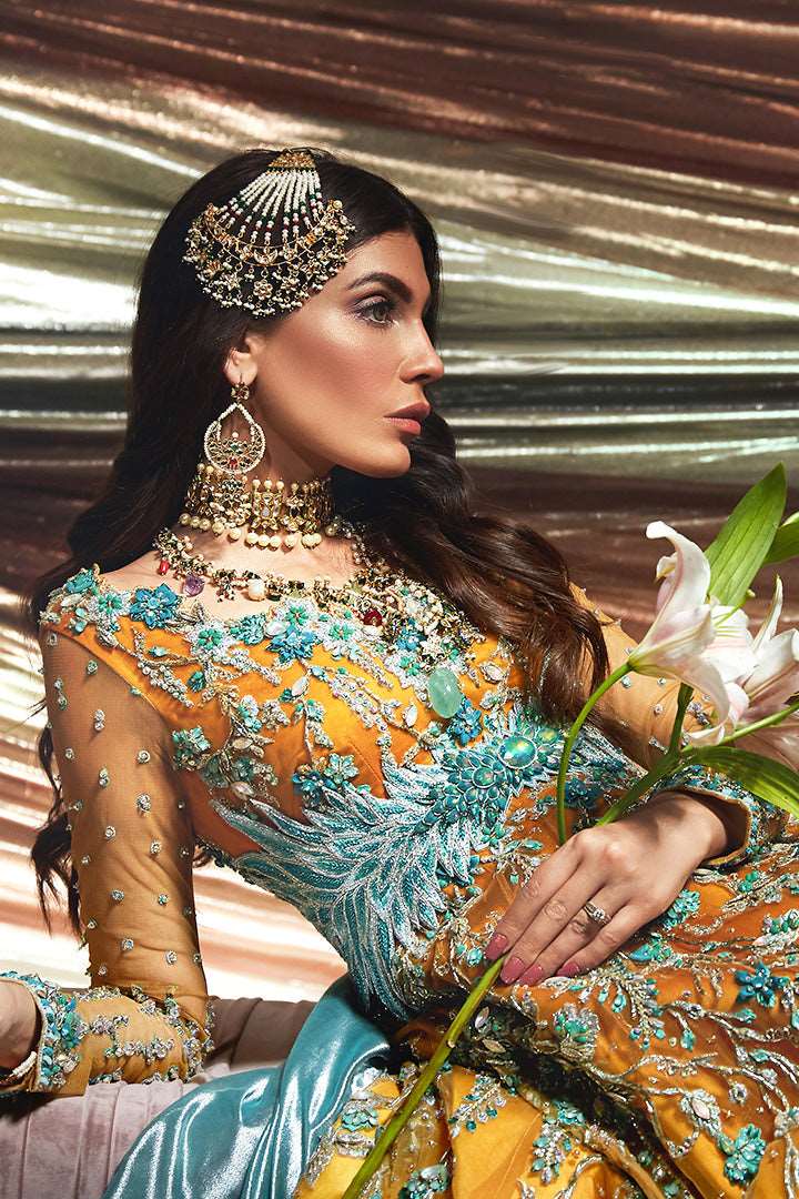 Sunrise Yellow Embroidered Tulle Pishwas (2-Piece) - Image 5