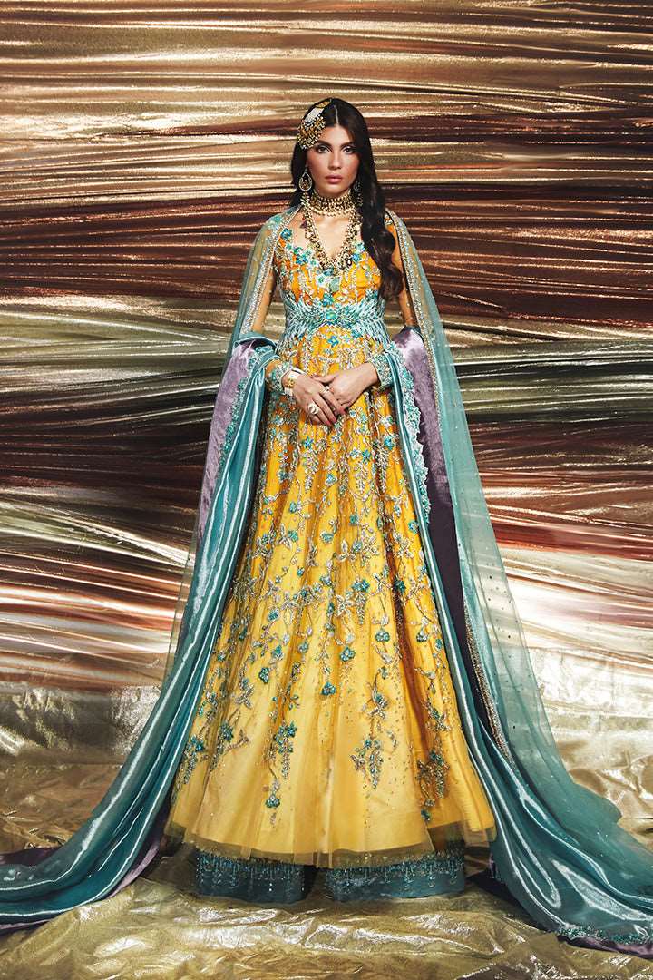 Sunrise Yellow Embroidered Tulle Pishwas (2-Piece) - Image 6