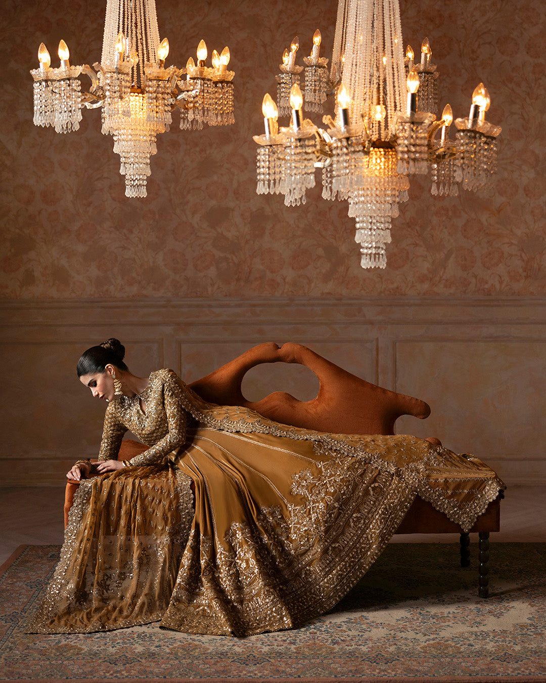 Pakistani Mustard Embroidered Velvet Pishwas Dress (3-Piece) - Image 6