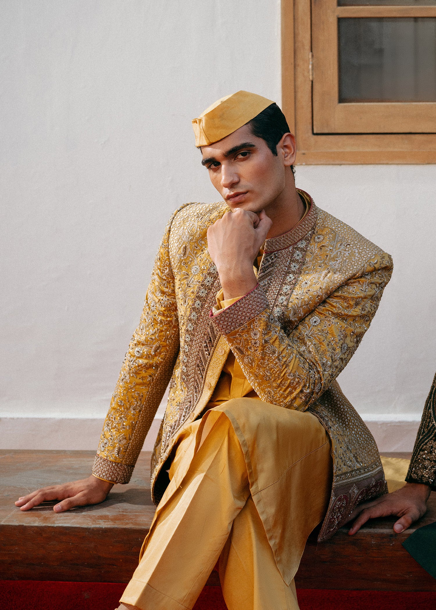 Saffron Yellow Hand-Embellished Prince Coat (3-Piece) - Image 2