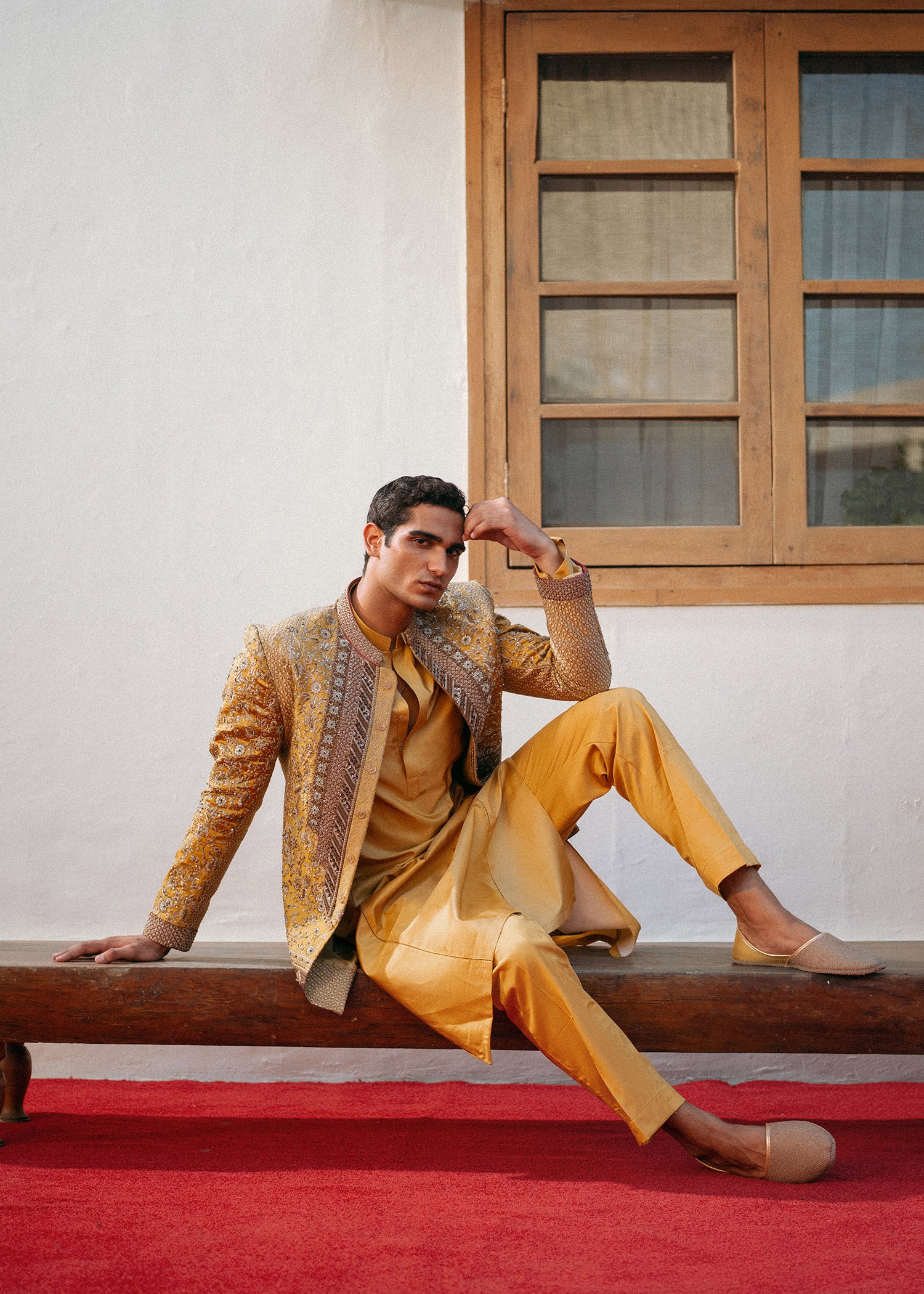 Saffron Yellow Hand-Embellished Prince Coat (3-Piece) - Image 3
