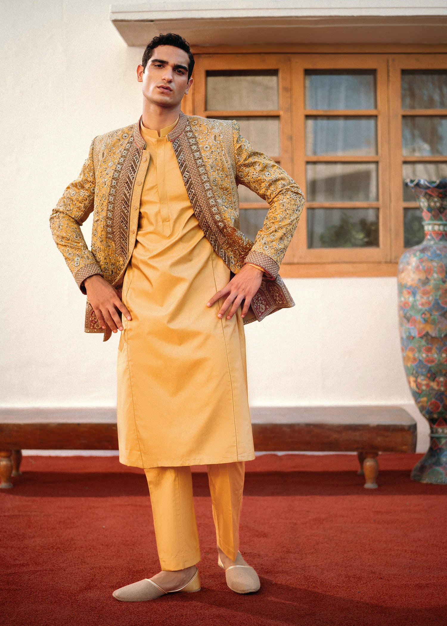 Saffron Yellow Hand-Embellished Prince Coat (3-Piece) - Image 4